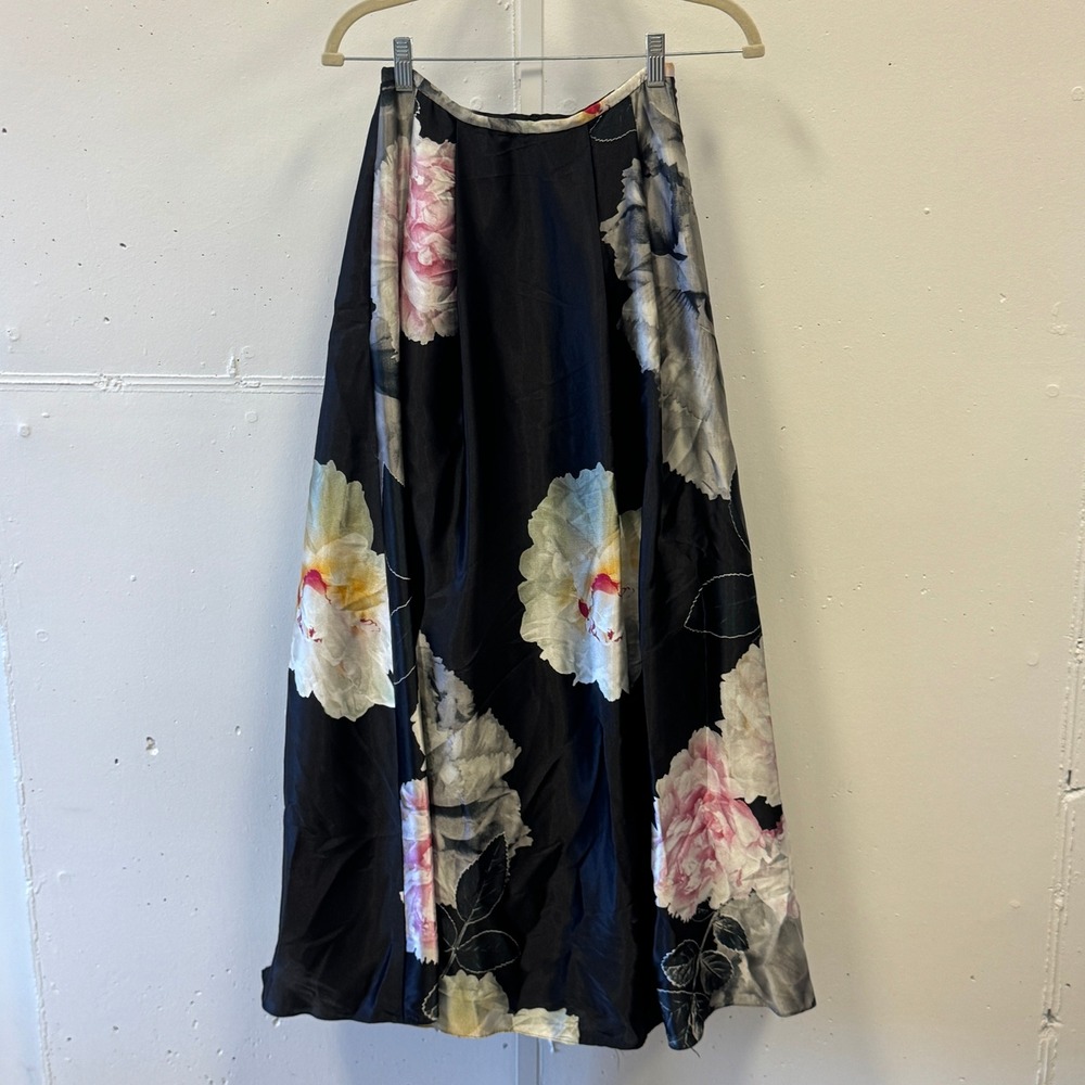 Blondie Nites Stacy Sklar Black Floral Satin‎ Maxi Skirt Tulle Crinoline Small